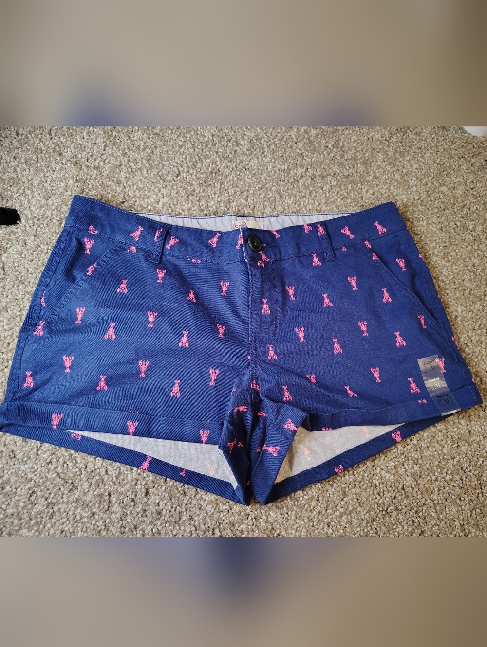 SO Brand Juniors Size 11 Navy And Pink Lobster Print Shortie Shorts Chino